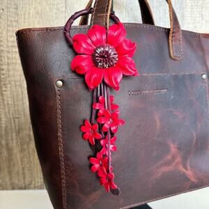 Flower Leather Bag Charm Leather Purse Red Flower Crossbody NEW